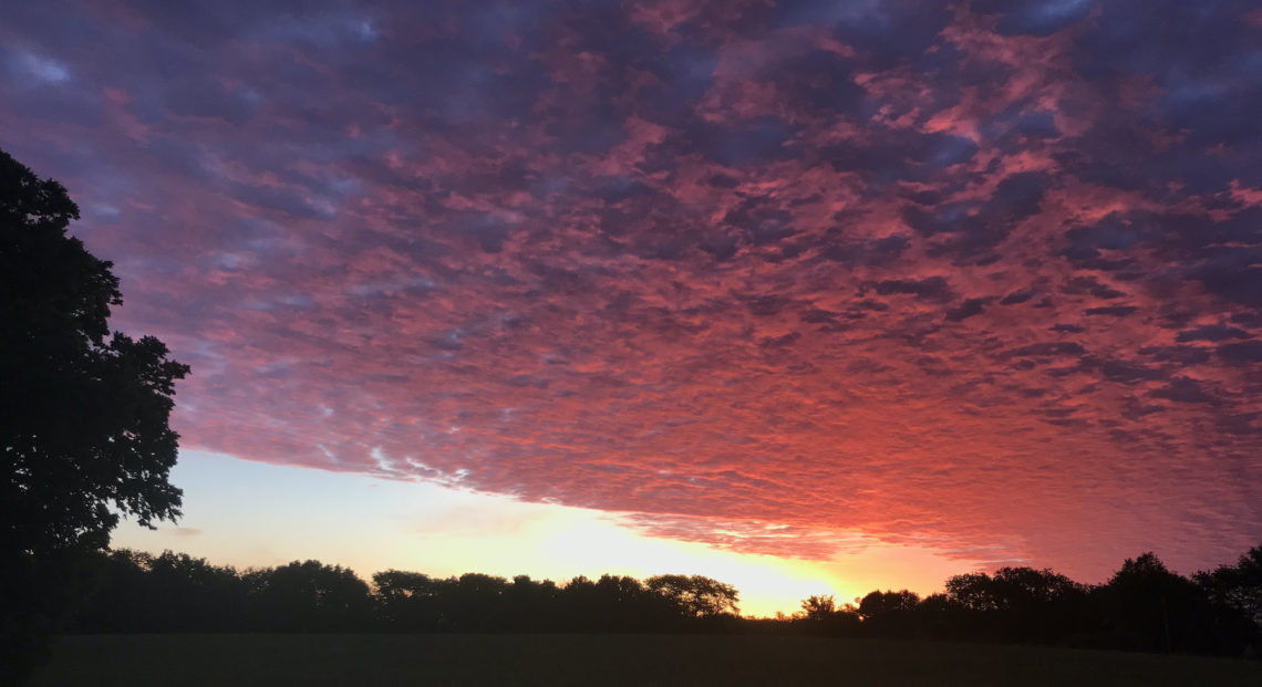 Sunrise, purple and pink clouds